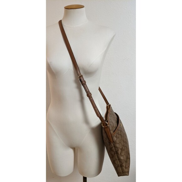 COACH #F58297 Signature File Crossbody Zip Top Handbag Khaki/Saddle WORN ONCE!!! - Picture 6 of 16